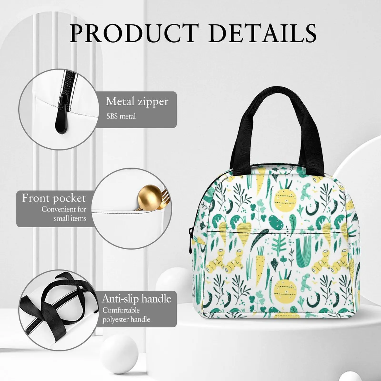 Custom Pattern Tote Lunch Bags for Women Tropical Style Print Portable Meal Bag Picnic Travel Breakfast Box Office Work School