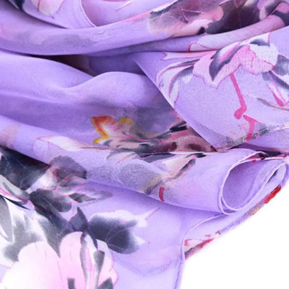 Summer Embroidered Silk Scarf Sun-Resistant Breathable Long Wraps Smooth Chiffon Sunscreen Hijab for Women