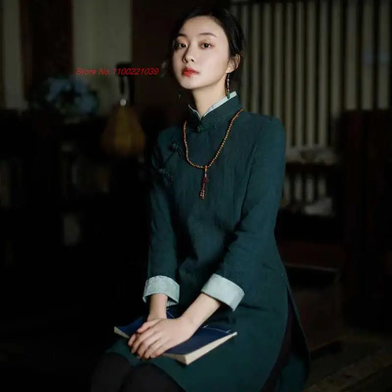 Traditional Chinese Improved Qipao Vintage Cotton Linen Hanfu Tops Meditation Blouse Traditional Chinese Ethnic Zen Suit