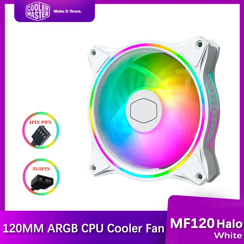 Cooler Master Mf120 Halo White Edition Case Fan 120Mm Dual Loop 5V Indirizzabile Rgb Lighting Pwm Cpu Raffreddamento Ventola Silenziosa