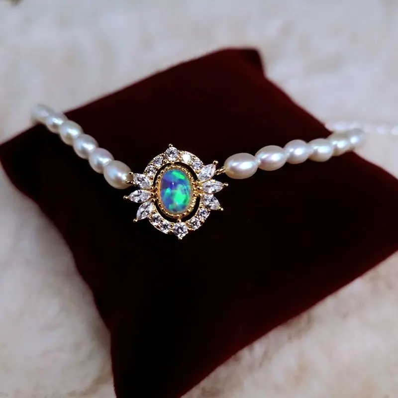 2023 Fashion Chic Natural Freshwater Pearl Chain Synthetic Opal Charm Pendant Choker For Women Girl Party Bar Accessories Jewel