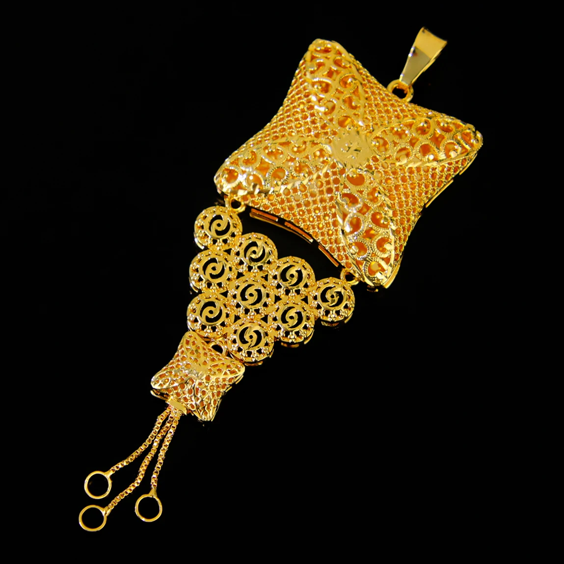 Luxus Allah Gold Großer Anhänger 21k vergoldet Dubai Ausgehöhlte Schleife Anhänger Arabisch Frauen Hochzeit Ramadan Party Schmuck – Detail 5