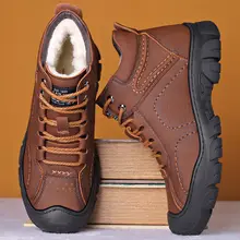  Men Winter Brand Snow Boots Waterproof Leather Sneakers Super Warm Men's Boots Outdoor Male Hiking Boots Work Shoes Plus Size 