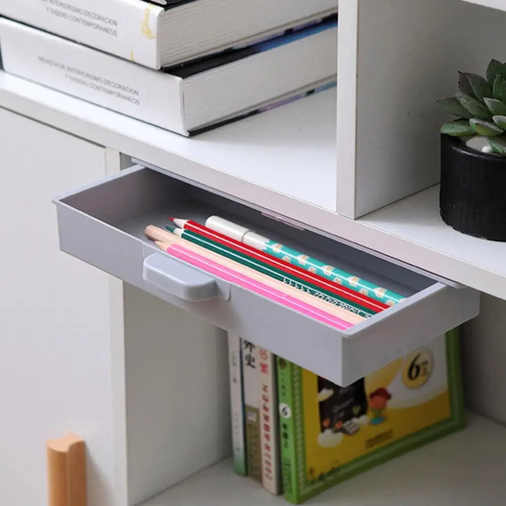 Under Desk Drawer Organizer Desktop Storage Box for Office Pen Holder Adhesive Stationary Container Kitchen Knife