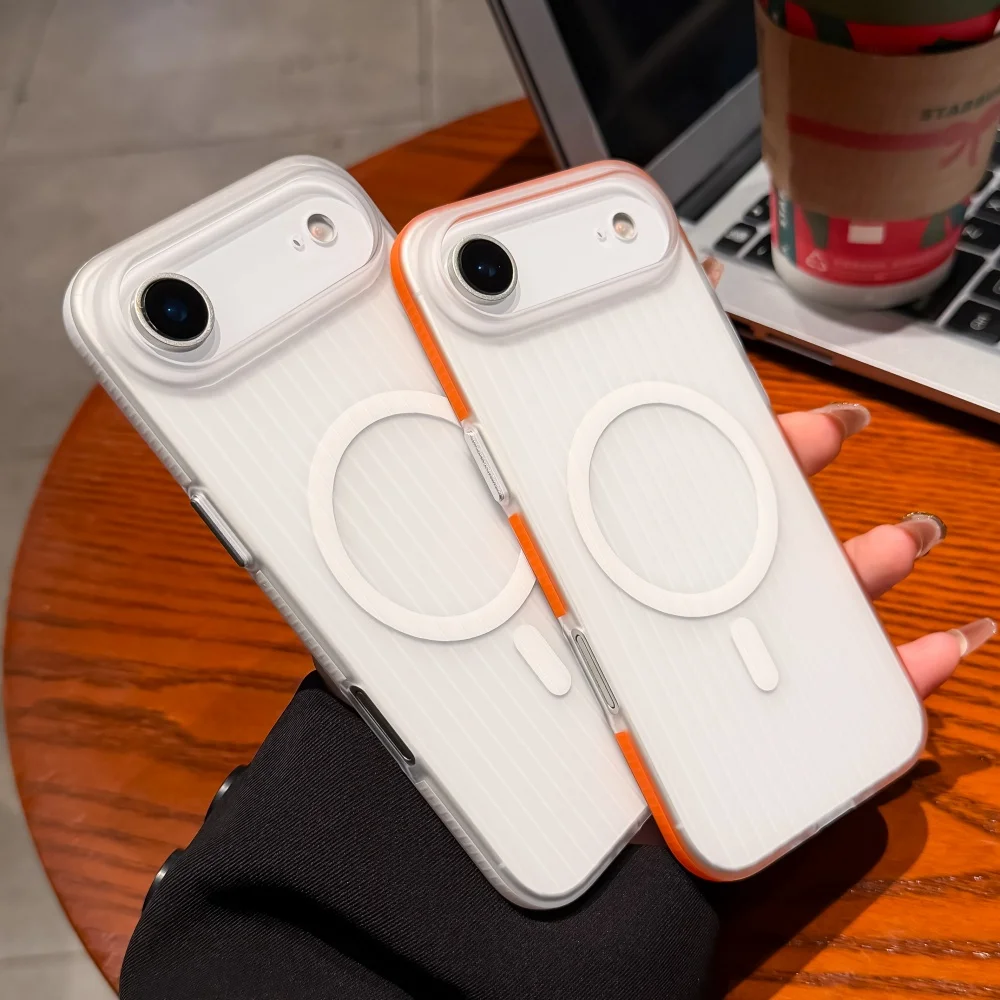 Frosted Transparent Ice Mist Corrugated Stripe Phone Case with Magnetic Cover