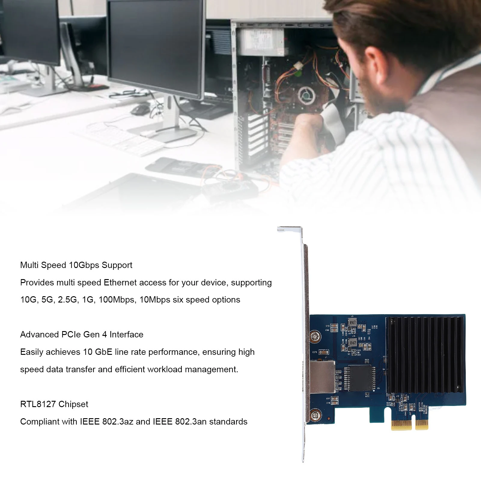 RJ45 PCIe 네트워크 카드 10G PCIe 네트워크 카드 RJ45 포트 RTL8127 PCI 익스프레스 Gen 4 X1에서 10 기가비트 이더넷 어댑터 리눅스용