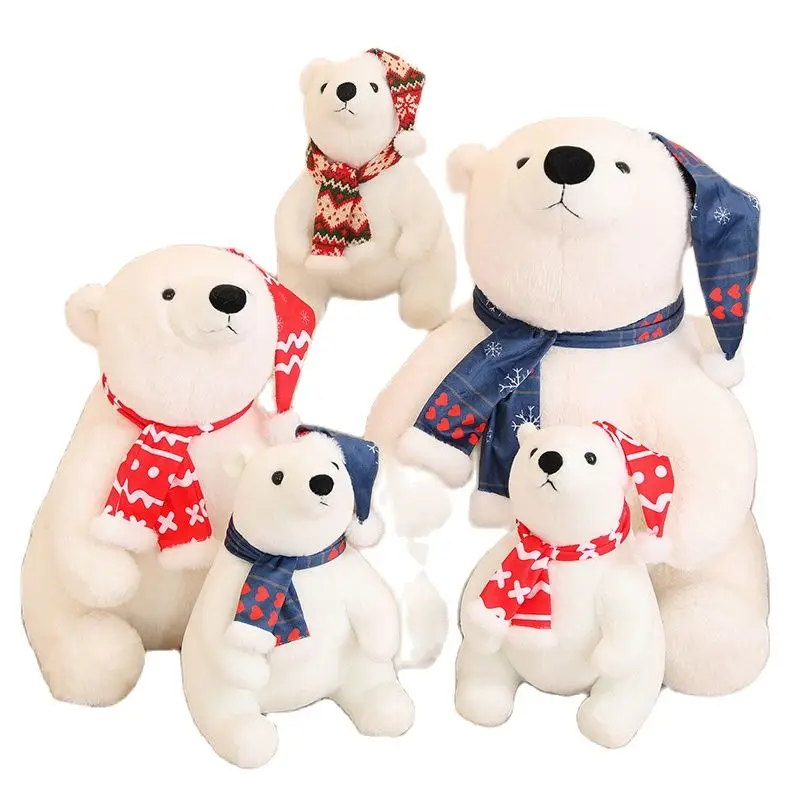 

30-60CM Lovely Cartoon Christmas Polar Bear With Scarf Plush Toys Soft Sofa Decoration Kids Girls Birthday Festival Presents