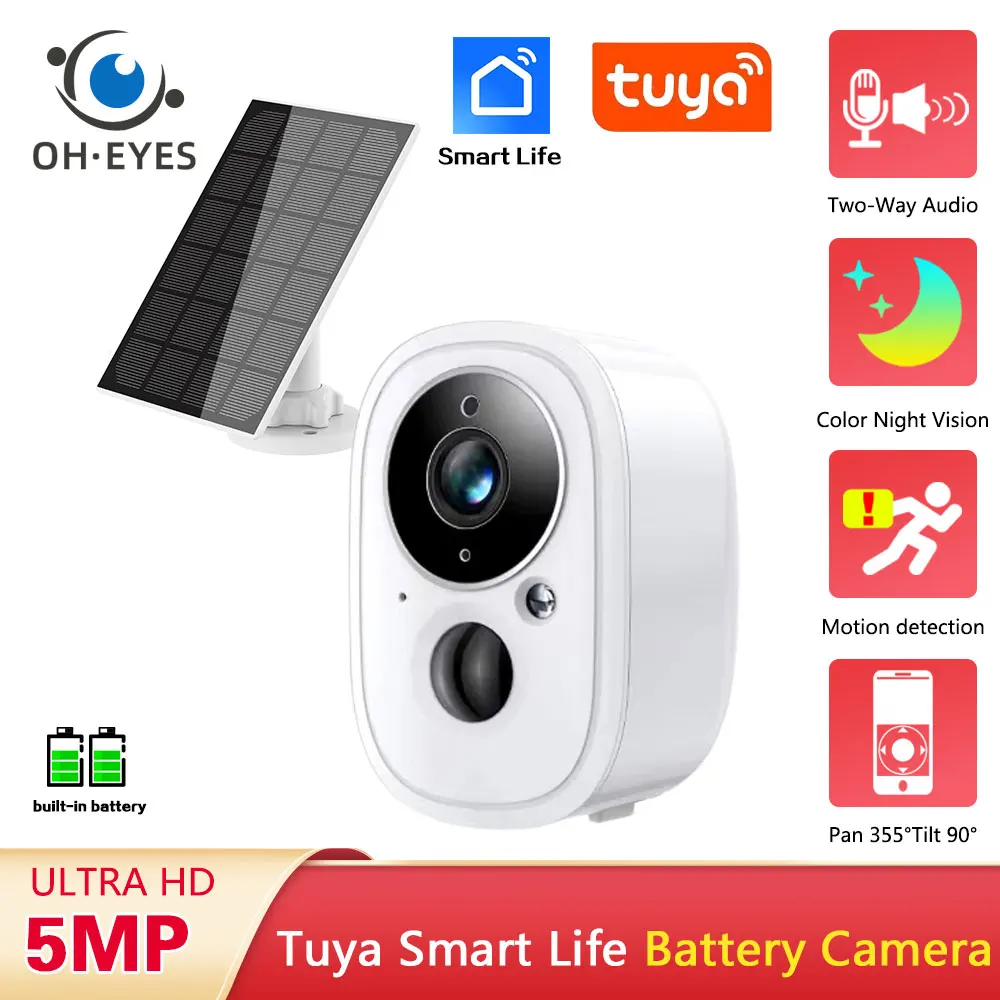 Tuya 5MP WIFI Solar Security Camera outdoor PIR Detection  Battery Powered Wireless CCTV Surveillance Camera Smart Life IP Cam