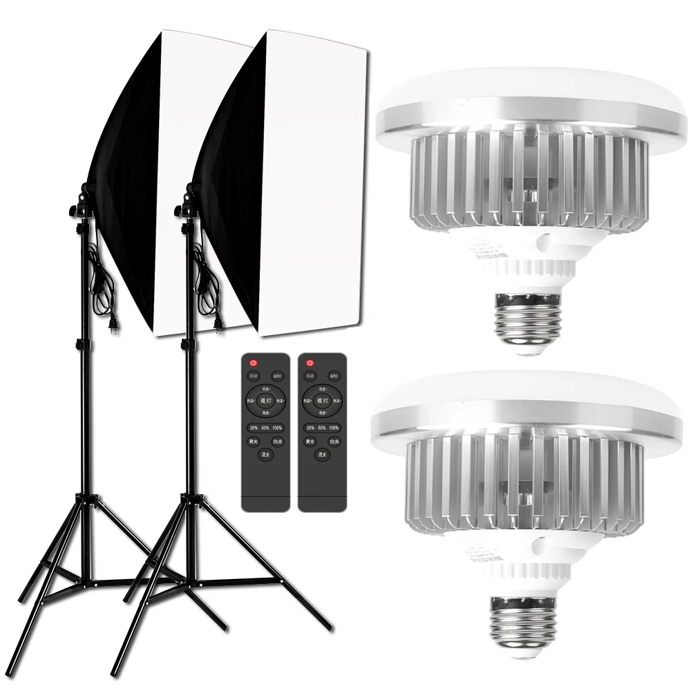 Photography Light kit Softbox Lighting 2PCS 3200K5500K LED Bulb+2PCS