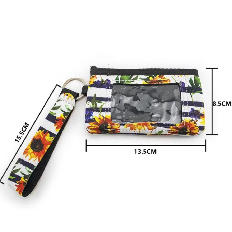 New Neoprene Mini Wristlet Wallet / Credit Card Id Holder With Lanyard Multifunctional Storage Bag Pvc Zipper Coin Purse