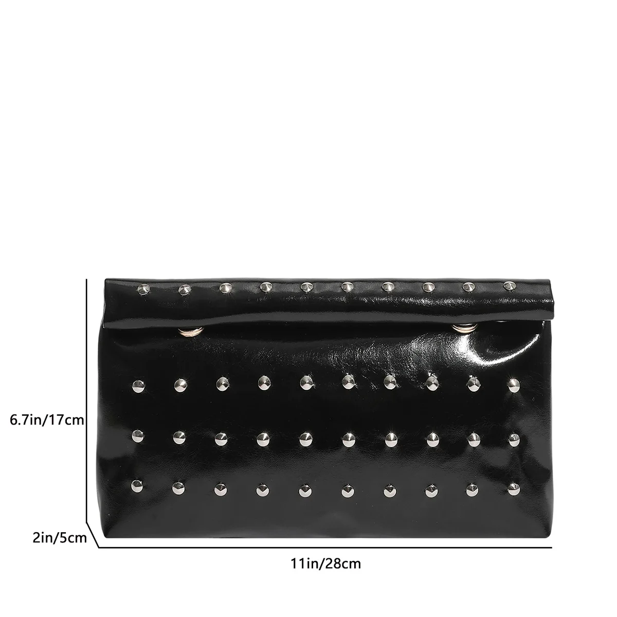 Elegant Glitter PU Leather Clutch with Rivet Detailing
