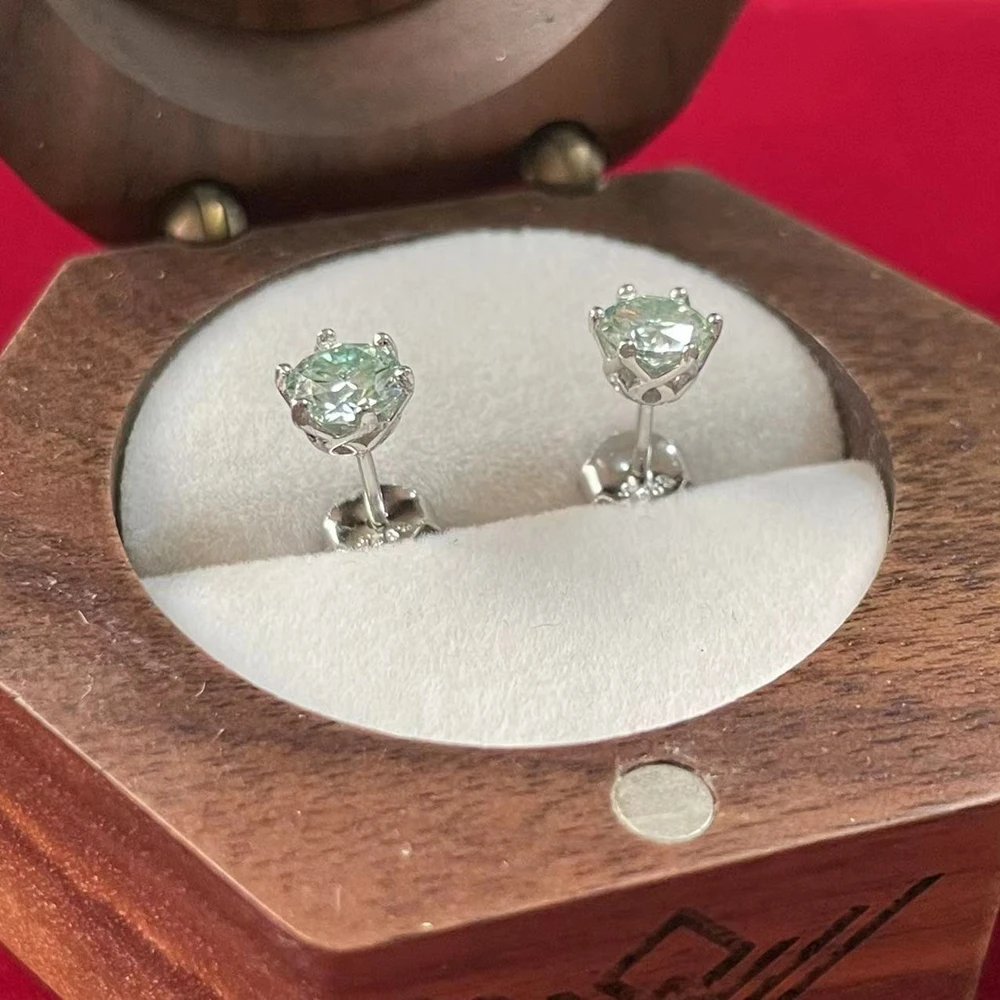Silver earrings PuBang 925 Sterling Silver 0.5CTx2PCS GRA Moissanite Diamond Stud Earrings for Women Men Gift
