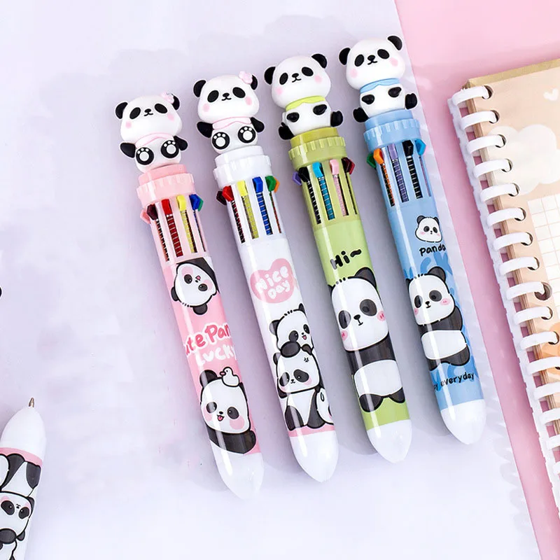 Ballpoint Pen 1 Piece Lytwtw's Cute Ballpoint Pen Press Cartoon Panda Multicolor 10 In 1 Colors Stationery School Office Supply Creative