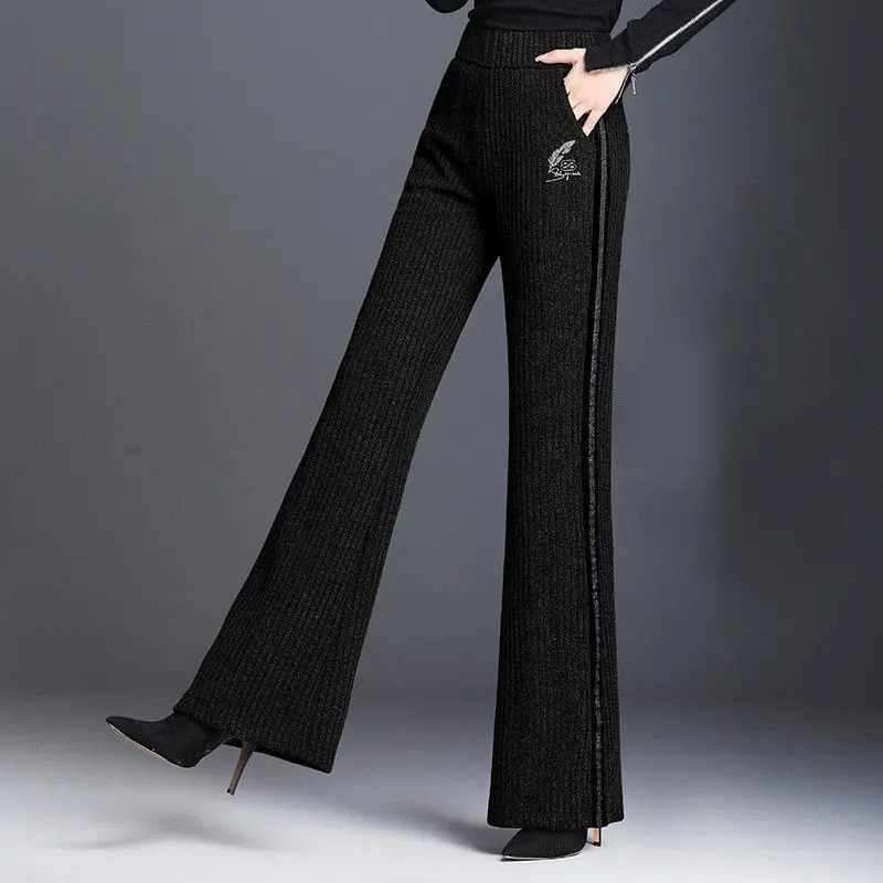 Office Lady Korean Fashion Women Oversize Wide Leg Pants Spring Autumn New Elastic High Waist Loose Casual Black Flare Trousers