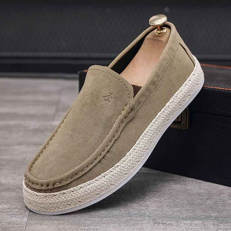 Men Loafers Shoes Summer Shoes Man New Fashion Canvas Footwear Soft Flat Comfy Flock Suede Leather Men Casual Vulcanized Shoe 6