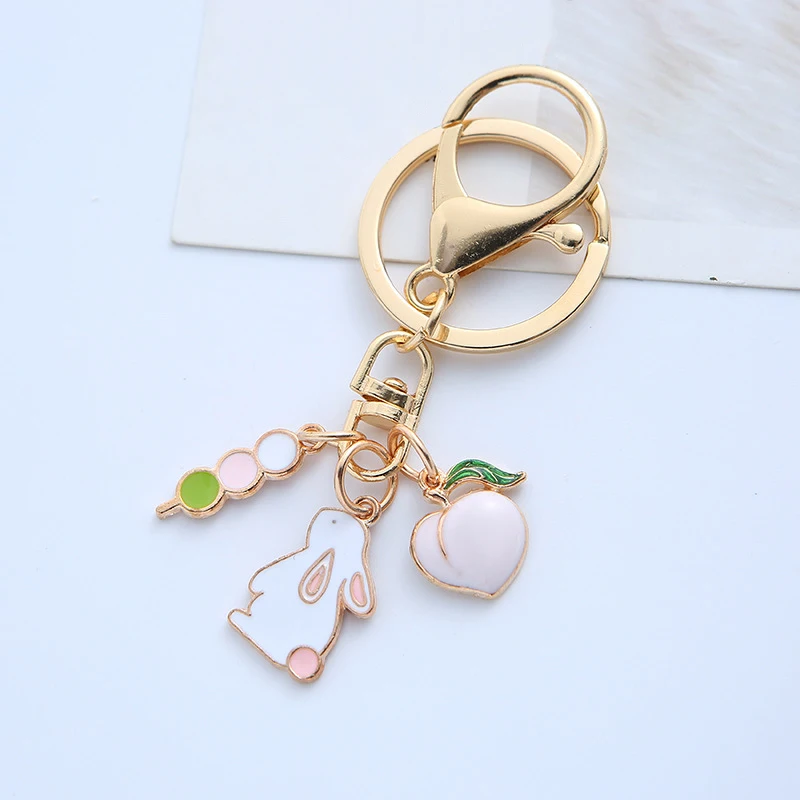 Pink Rabbit Flower Metal Keychain Jewelry Pendant Ornament Charm Alloy Key Chain for Women Girl Gift Accessories