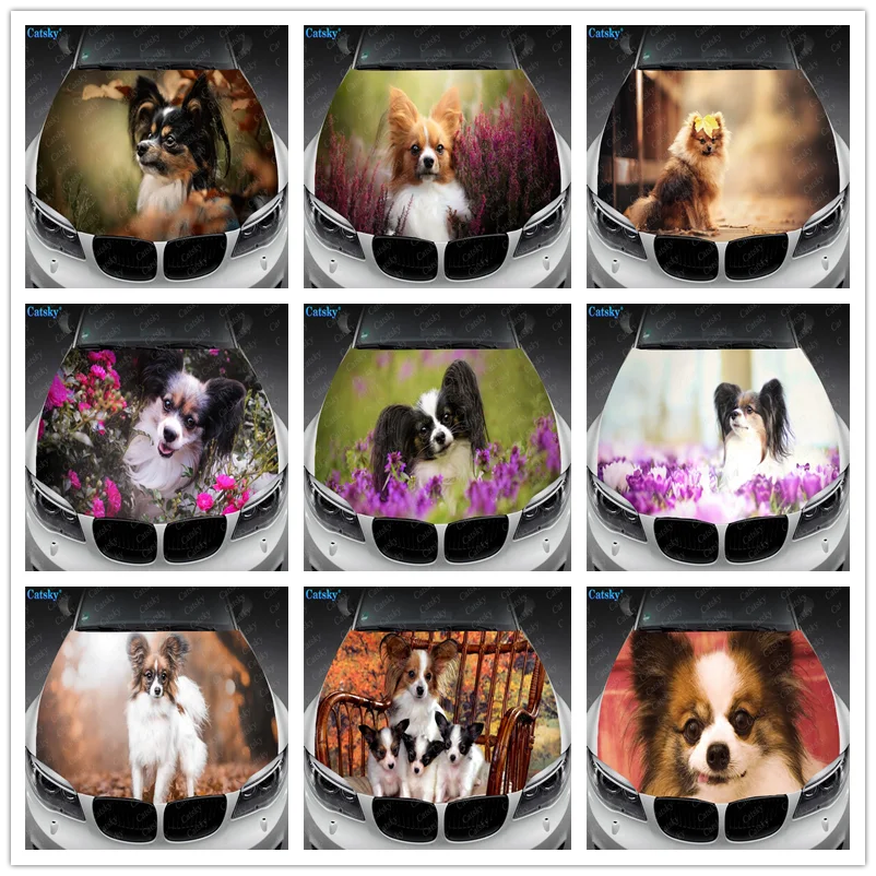 

Animal Papillon Dog Print Car Hood Vinyl Stickers Wrap Vinyl Film Engine Cover Decals Sticker Car Auto Hood Protection Film