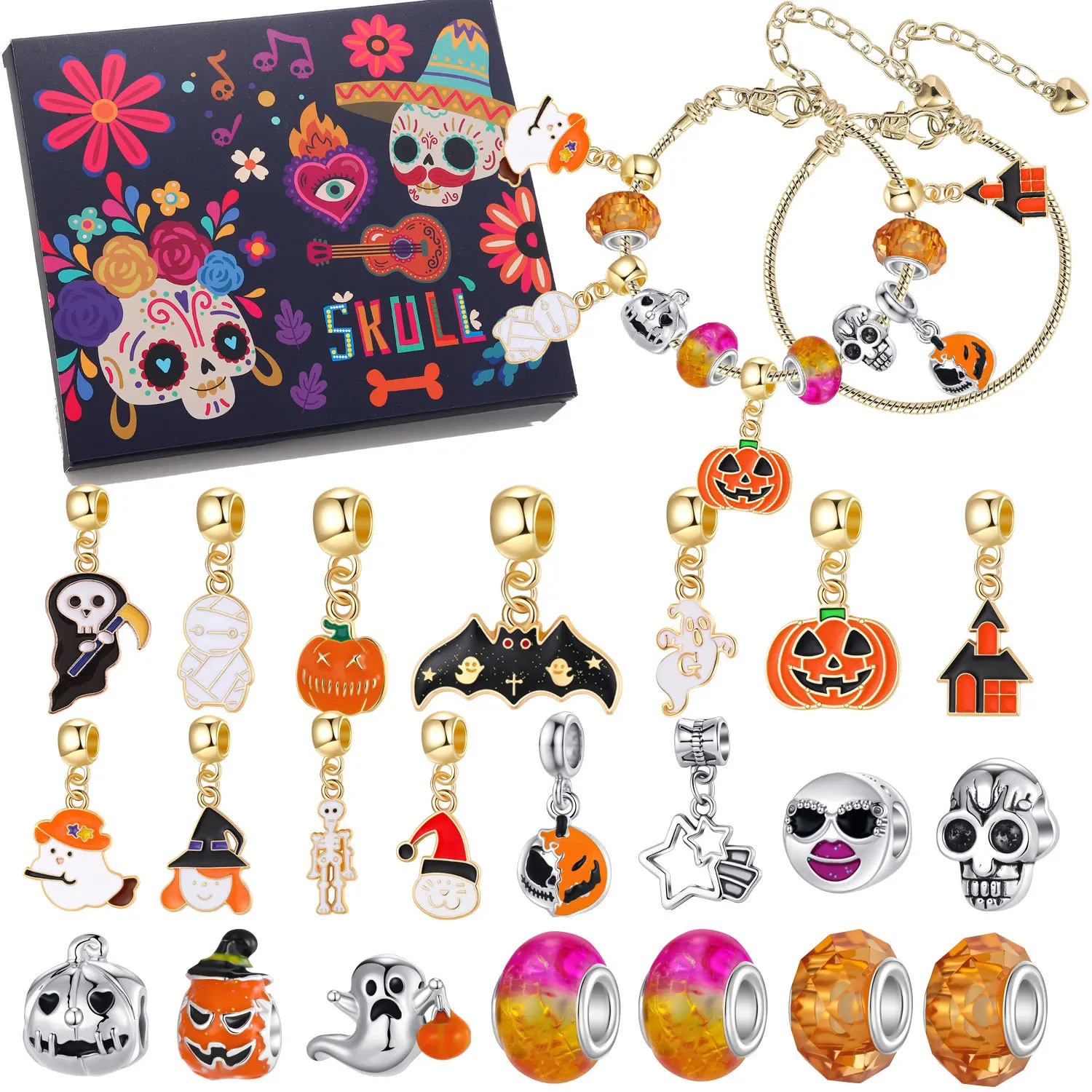 Calendario De Adviento De Halloween – Set De 24 Pulseras Y Accesorios De Joyería Para Hacer, Fomenta La Creatividad Y La Motricidad Fina