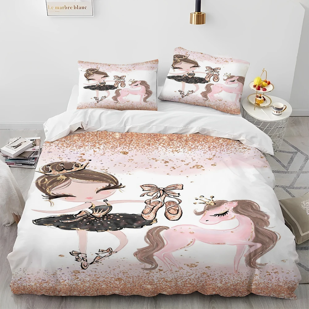 Cartoon Cute Ballet Girl Ballerina Comforter Bedding Set,Duvet Cover Bed Set Quilt Cover Pillowcase,Queen Size Bedding Set Kids 2