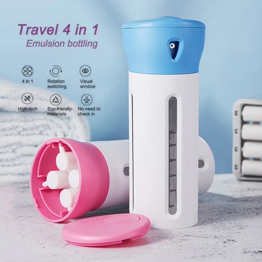 4 in 1 Travel Packaging Bottle Press Triple Leak Proof Transparent Multi-functional Outdoor Portable Split Bottle Perfume