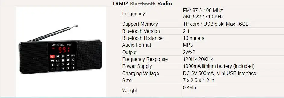 Digitale tragbare radio am fm bluetooth lautsprecher stereo mp3 player tf sd karte usb laufwerk hands free anruf led – Detail 22