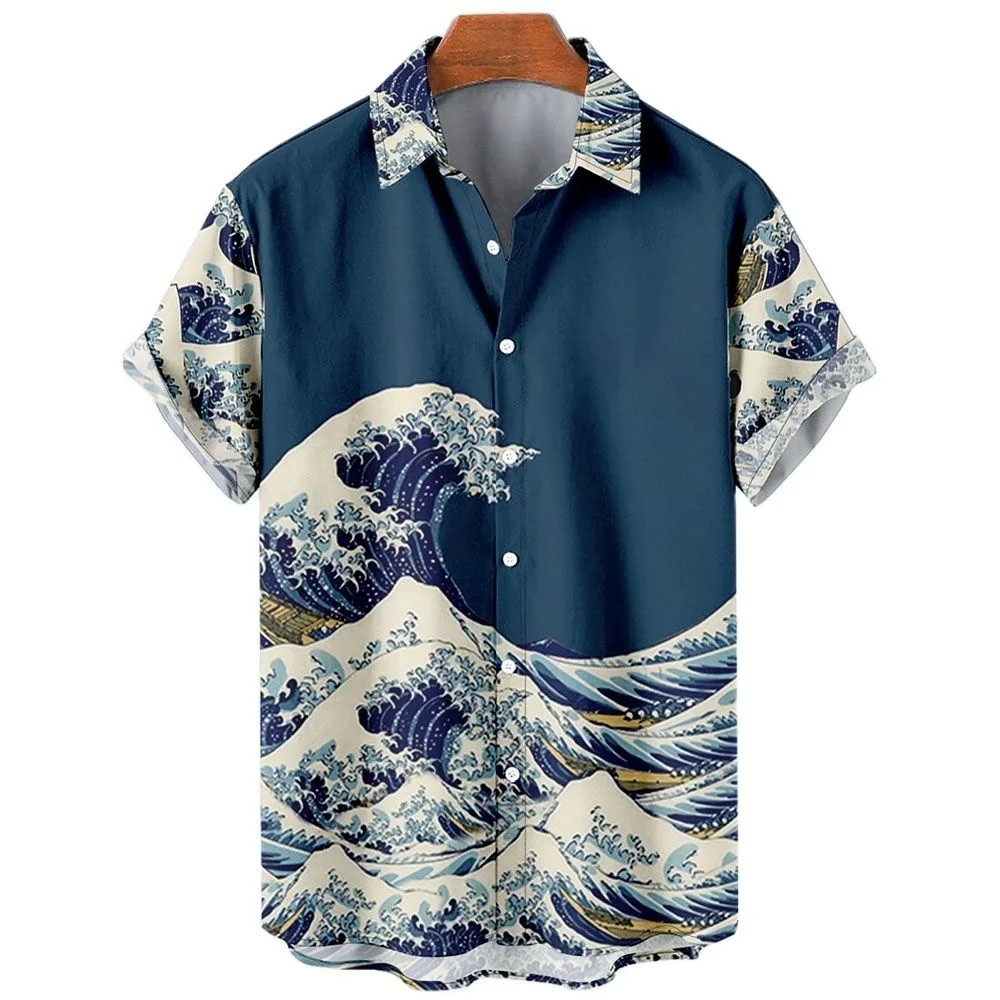 Men's Hawaiian Shirts 3D Printed Short Sleeves casual Lapel Beach Style Tops Top Retro Waves Imported-clothing Fashion 2