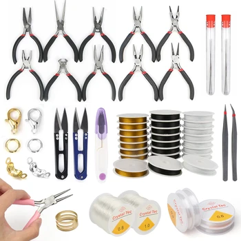 Jewelry Accessories Making Kit Open Jump Rings Lobster Clasp Pliers Beading Needle Scissors Elastic Thread Copper Wire Supplies
