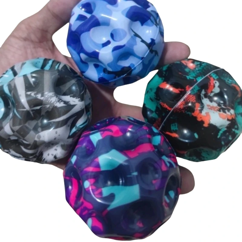 Camouflage Elastic Ball Compact Anti-fall Ergonomic Design Moon Shape Porous Bouncy Ball Kids Indoor And Outdoor Stress Reliever bouncy ball toys stress balls