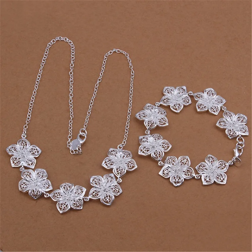 

Hot charms beautiful Flowers necklaces bracelets 925 Sterling Silver Jewelry sets for women fashion Party wedding Holiday gift