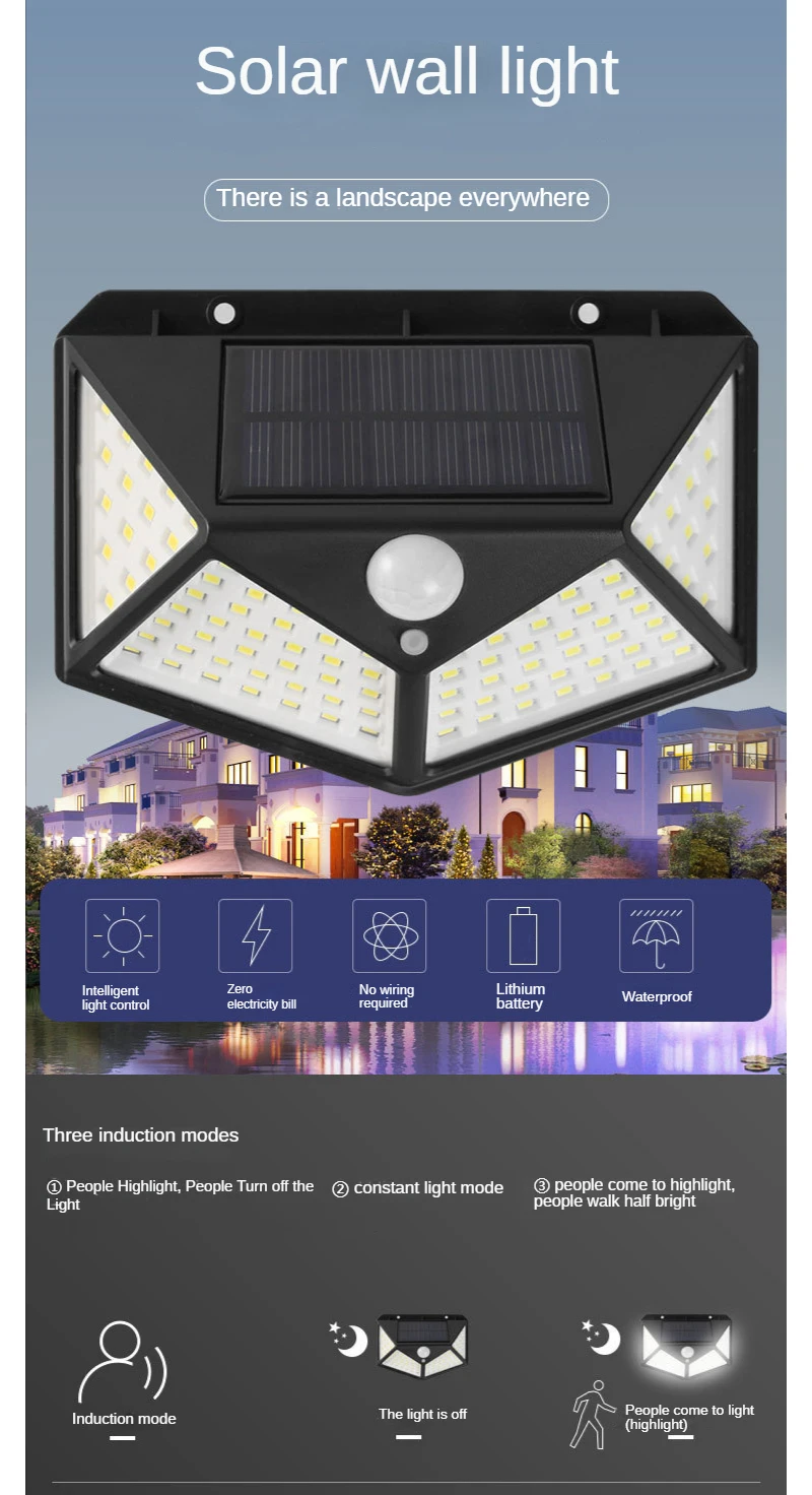 2/4PCS 100 LED Solar Light Outdoor Solar Wall Lamp PIR Motion Sensor Lamps Waterproof Solar Lights For Garden Decoration Street solar outside lights