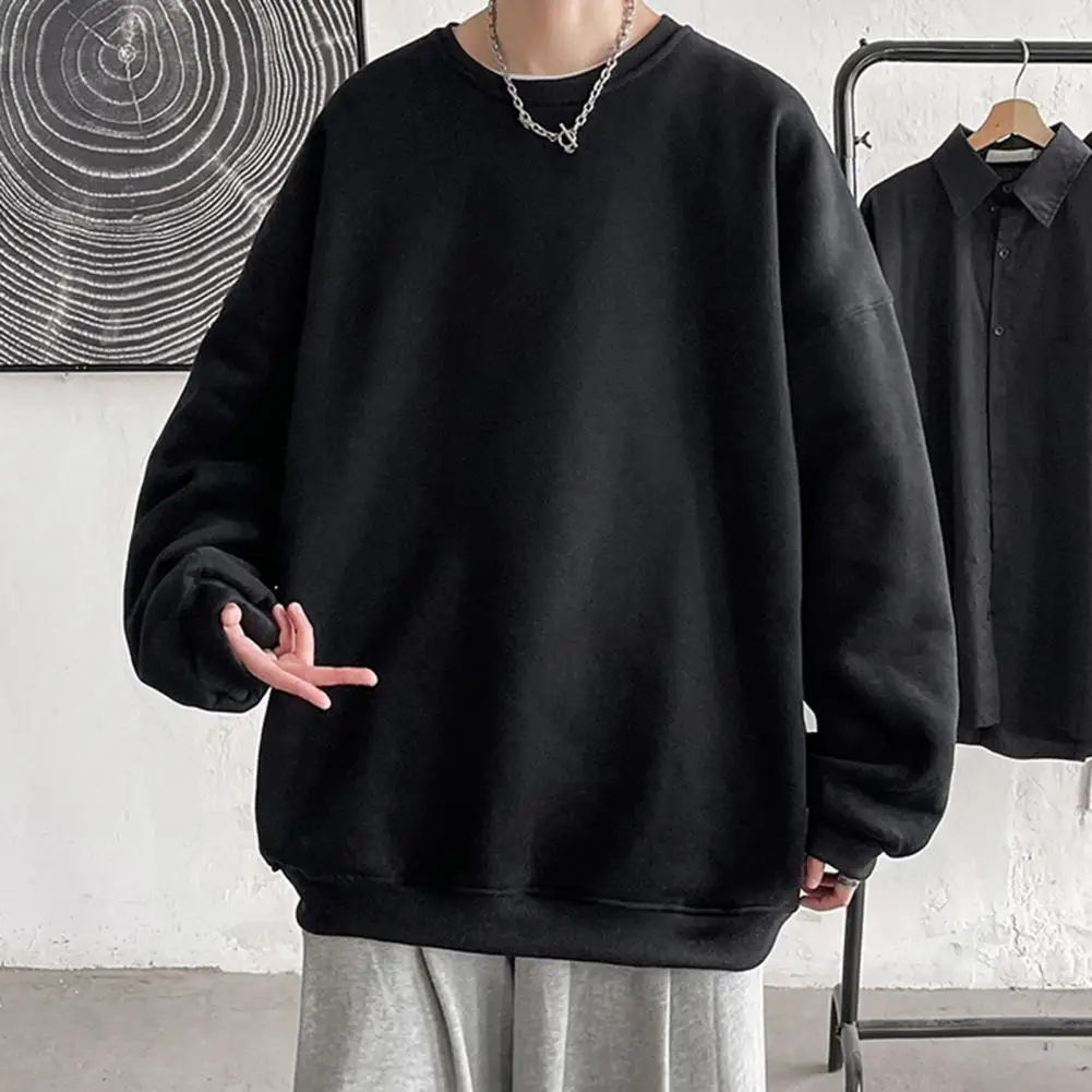 

Men Sweatshirt Cozy Unisex Sweatshirt Thick Warm Stylish Men's Fall/winter Top for Couples Loose Fit Solid Color Long for Men