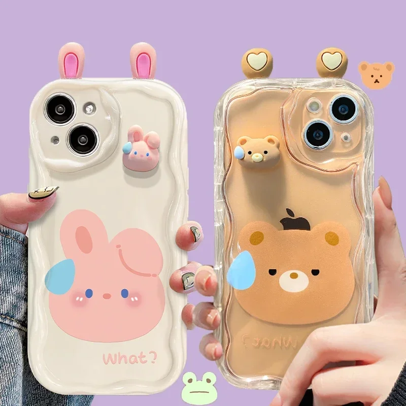 Cute 3D Bear Rabbit Clear Case Per Xiaomi Redmi Note 12 12S 11 11S 10 10S 9 9S 8 Pro A1 A2 Plus 12C 10A 10C 9A 9C 9T Soft Cover