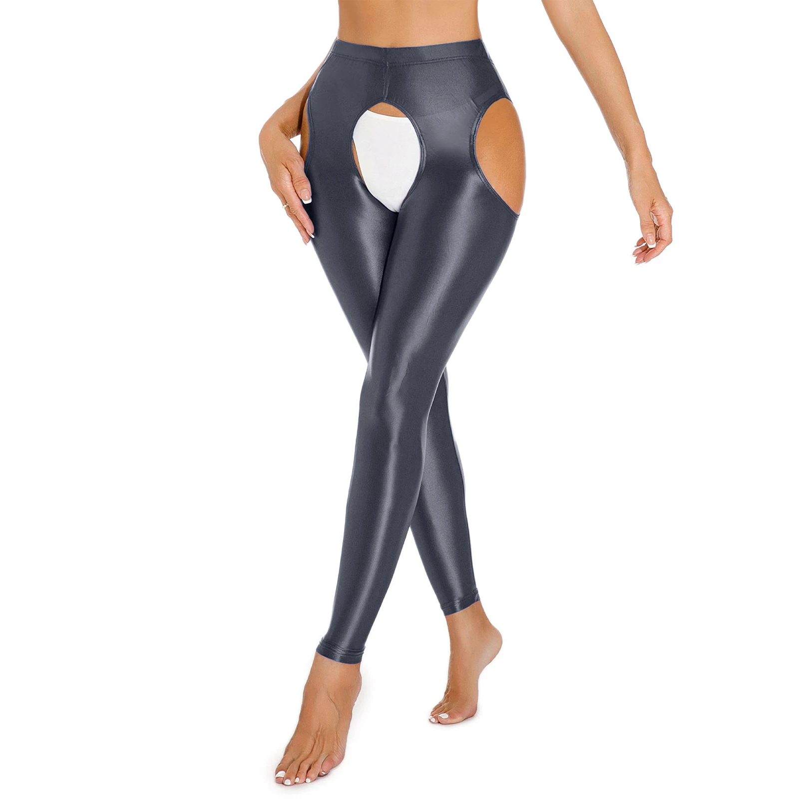 

Womens High Waist Open Crotch Thigh High Stretchy Pants Lingerie Thigh Hollow Out Slim Fit Leggings Yoga Workout Skinny Pants