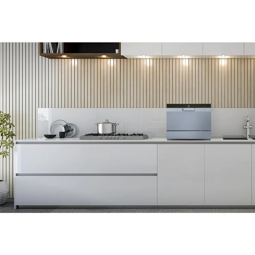Compact Countertop Dishwasher with Delay Start-Portable Dishwasher with Stainless Steel Interior