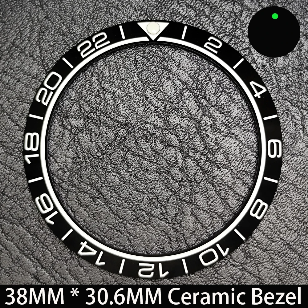 Elegant Blue Luminous Bezel GMT and Diving Watch Insert, Sloping 38mm x 30.6mm Ceramic/Aluminum
