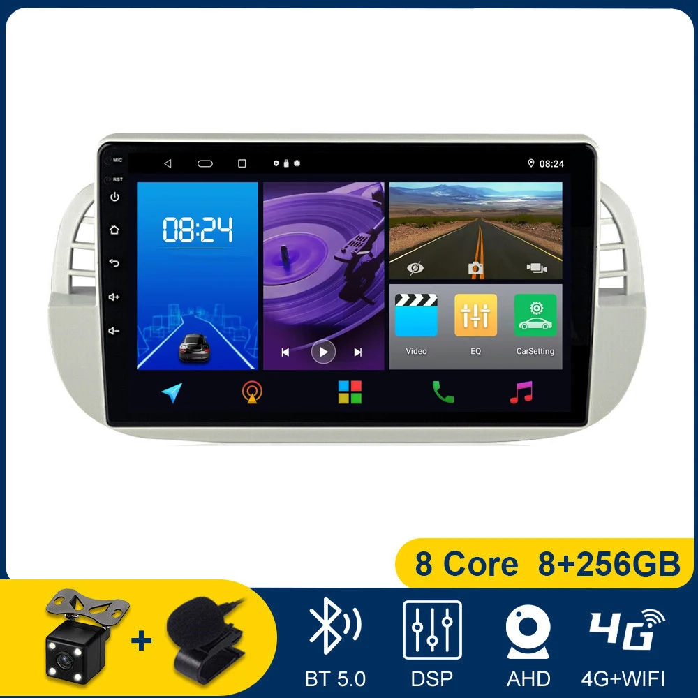 1Din Android 13 Per Fiat 500 2007-2014 2015 Autoradio Stereo Dsp Navigazione Controllo Del Volante Multimedia Carplay Auto Wifi