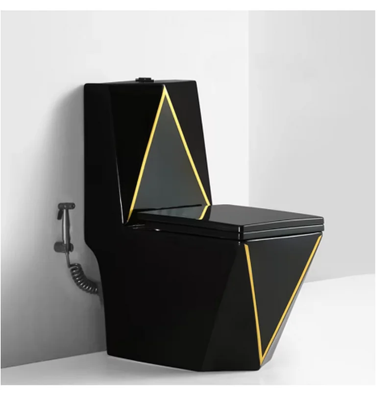 Used for luxury bathroom ceramic bathroom diamond flush toilet, ceramic flush integrated black gold toilet YX206TB 5