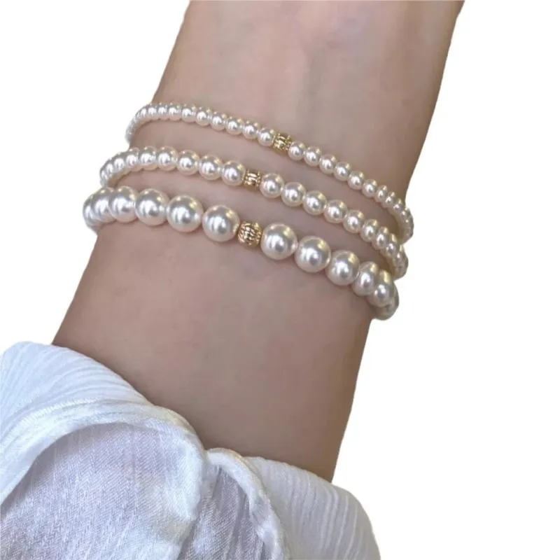 French Retro Pearl Elastic Chain Bracelet for Women Men Versatile Temperament Bracelets Party Jewelry Gifts