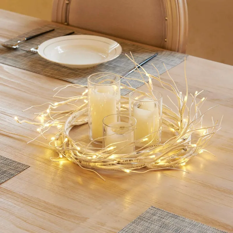 2023 Birch Garland Lights 48 LED Battery Operated - Lighted Twig Vine for Fireplace 8 Modes Decoration Indoor Outdoor Use