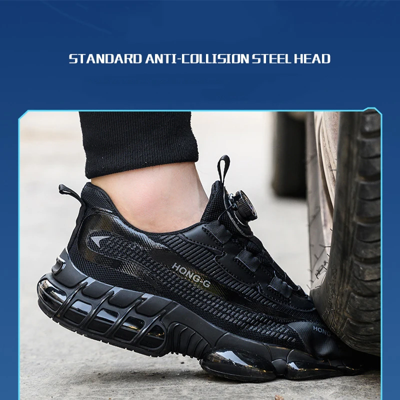 Waliantile Men Safety Shoes For Industrial Working Boots Man Lace Free Anti-smashing Steel Toe Indestructible Work Sneakers Male
