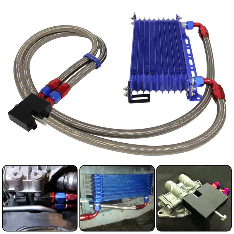 

10 Row AN10 Oil cooler w/Bracket Hose Kit Fits For BMW 3 Series N54 Engine 135 135i E82;335 335i E90 E92 E93 06-11 Blue