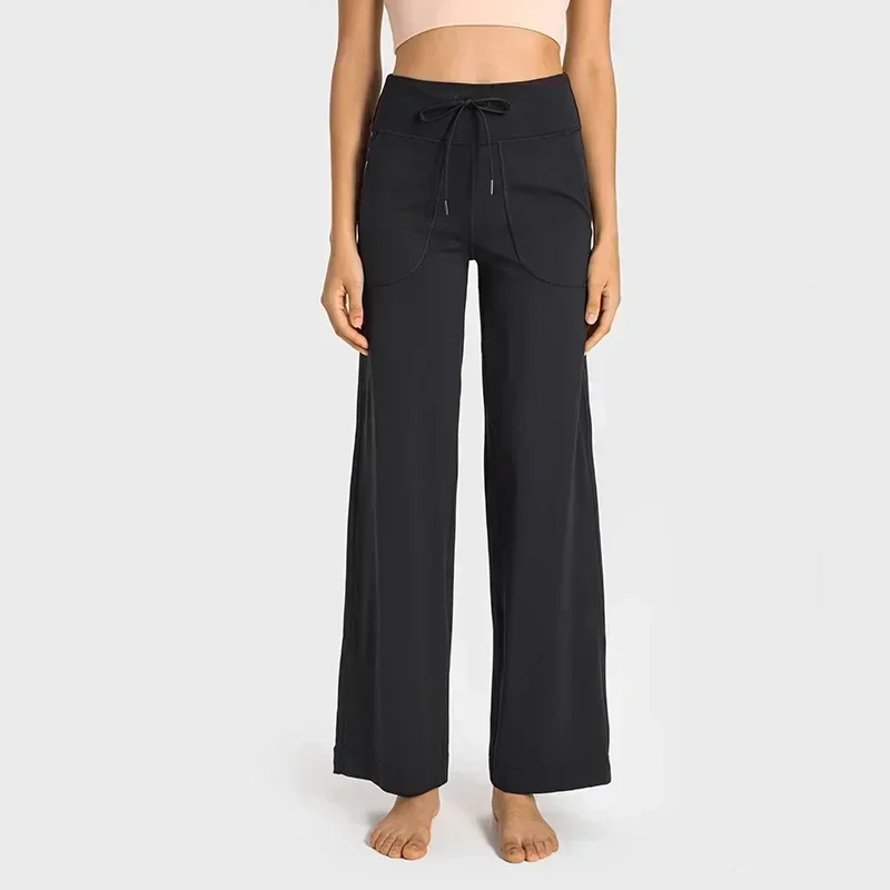 Lemon Women  High Waist Drawstring Wide Leg Pants Throwback Still Loose Yoga Pants Outdoor Jogging Gym Sports Flare Trousers