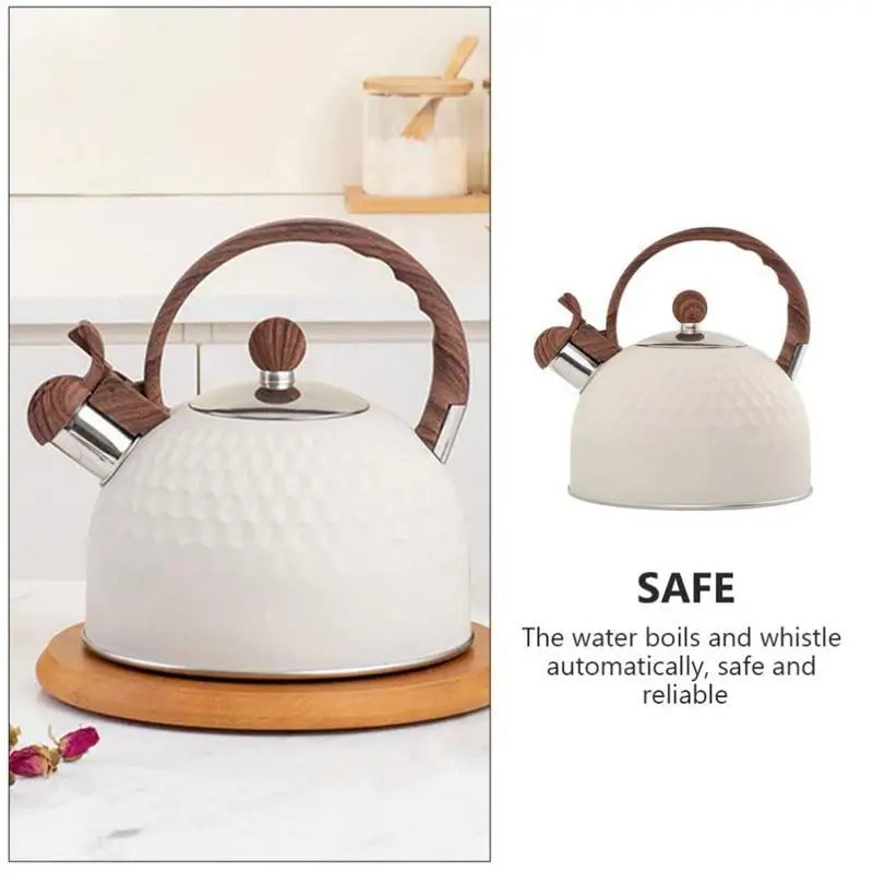 Whistling Teapot White Stainless Steel Tea Kettle 2.5L Multipurpose Household Tools With Rubber-Wrapped Handle For Boiling Water