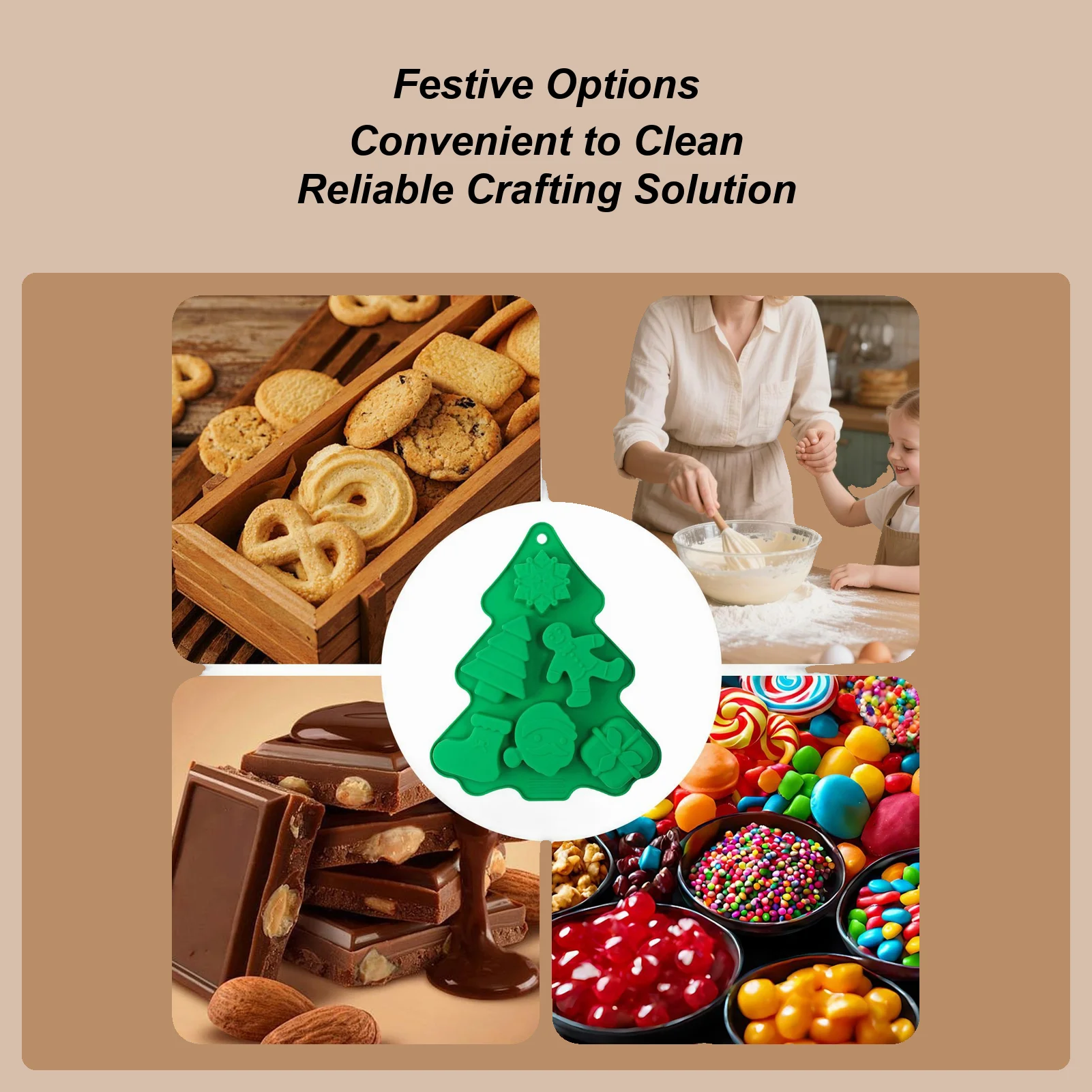 Christmas Chocolate Molds Silicone Silicone 6-Cavity Baking Supplies 3D Snowflake Tree Santa Moulds For Cupcake Topper Mousse