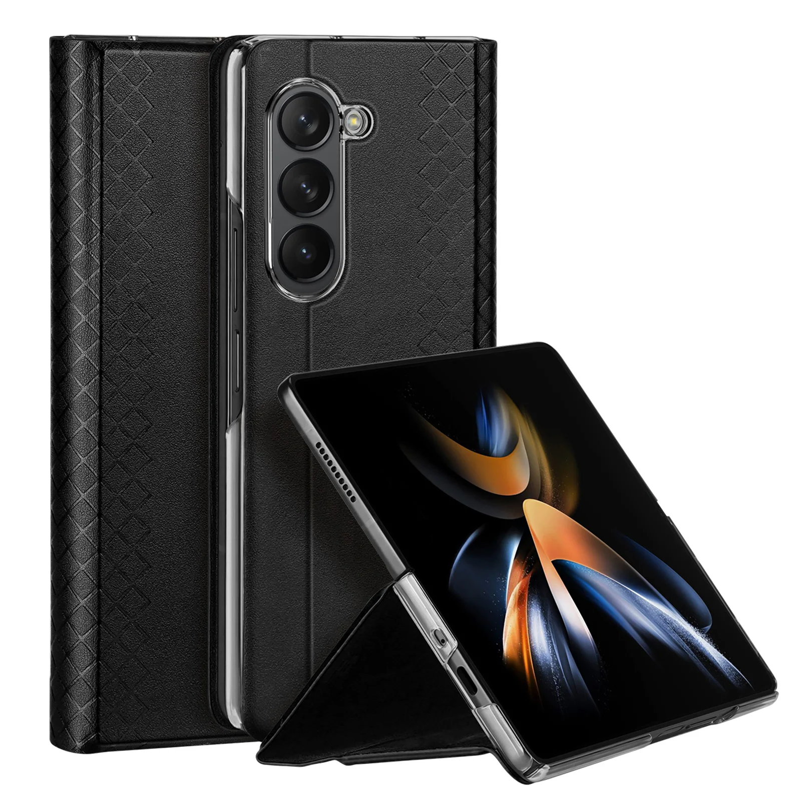 

Dust Protection Cover for Samsung Z Fold 5, Fold 4 Case, Luxury Leather Kickstand Wallet, Phone Cover with Card Slot, Business