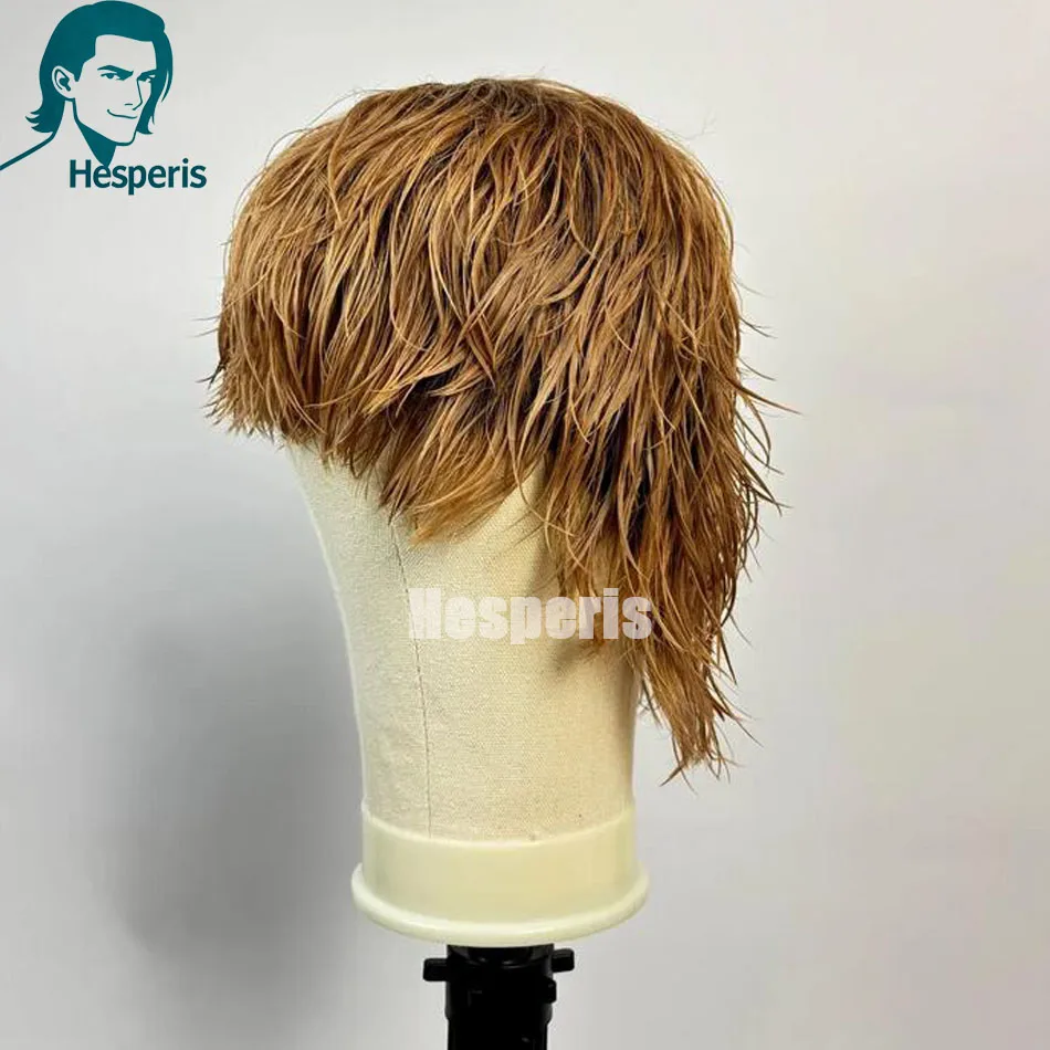 헤스페리스 블론드 인모 가발 앞머리 포함 자연스러운 웨이브 착용 간편 풀 머신 메이드 가발 실크 스톱 픽시컷 남성 가발  27 금발