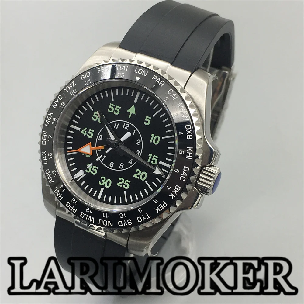 LARIMOKER 40.5mm Men&lsquo;s fashion watch NH34(GMT) Movement with ceramic bezel sapphire C3 Green luminous Black Dial watch