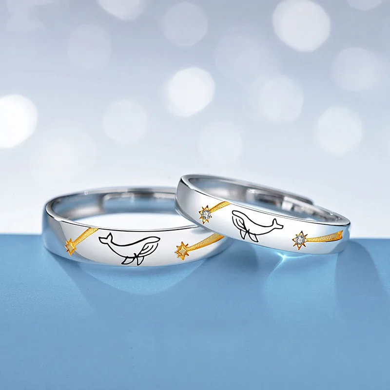 New Hot Selling Silver Color Personality Meteor Whale Couple Open Ring Jz0117
