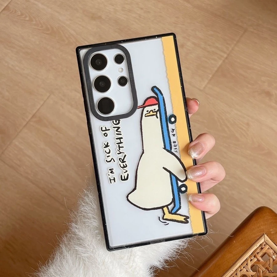 

Lazy Duck Acrylic Black Border Case for Samsung Galaxy S24 S23 S22 Ultra S22+ S23+ S24 Plus Cover Protective Shell