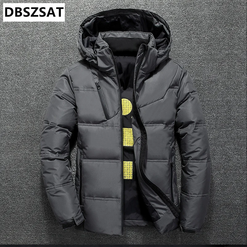 

New White Duck Down Jacket Men Winter Warm Solid Color Hooded Down Coats Thick Duck Parka Mens Down Jackets Winter Outdoor Coat
